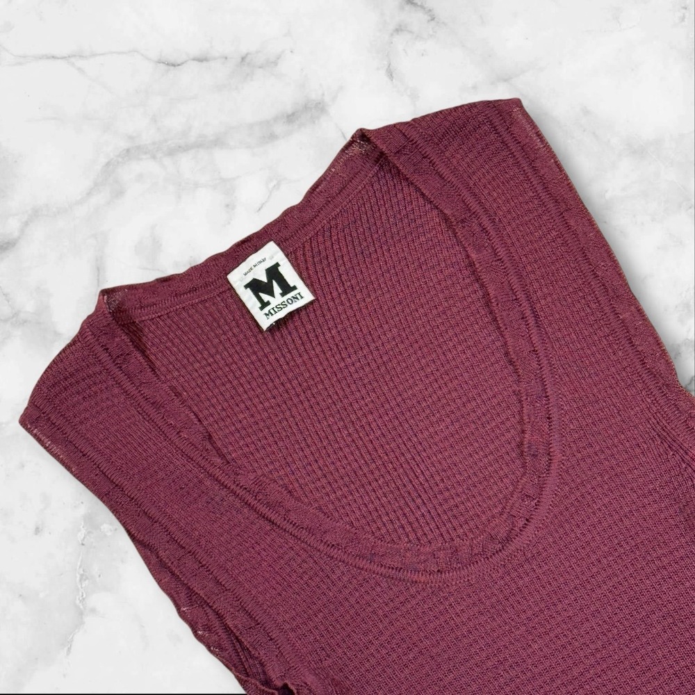Missoni Made In Italy Maroon Scoop Neck Knit Sleeveless Pullover Tank Womens 38‎